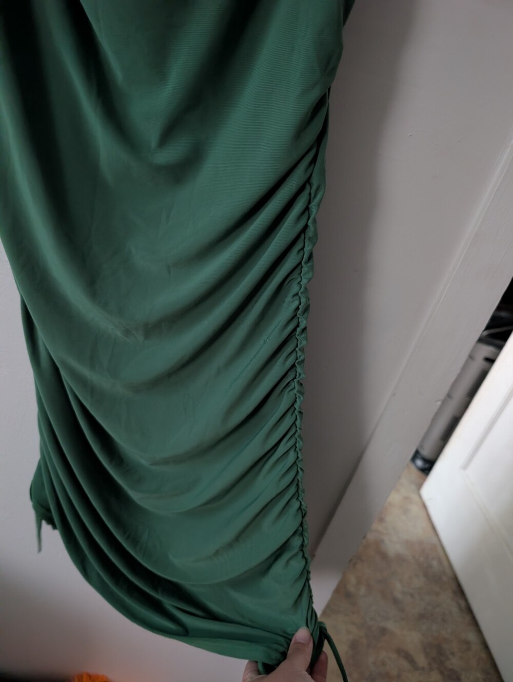 Forever Rose Stretchy Ruched Side Green Mini Dress Size Large - Picture 5 of 6